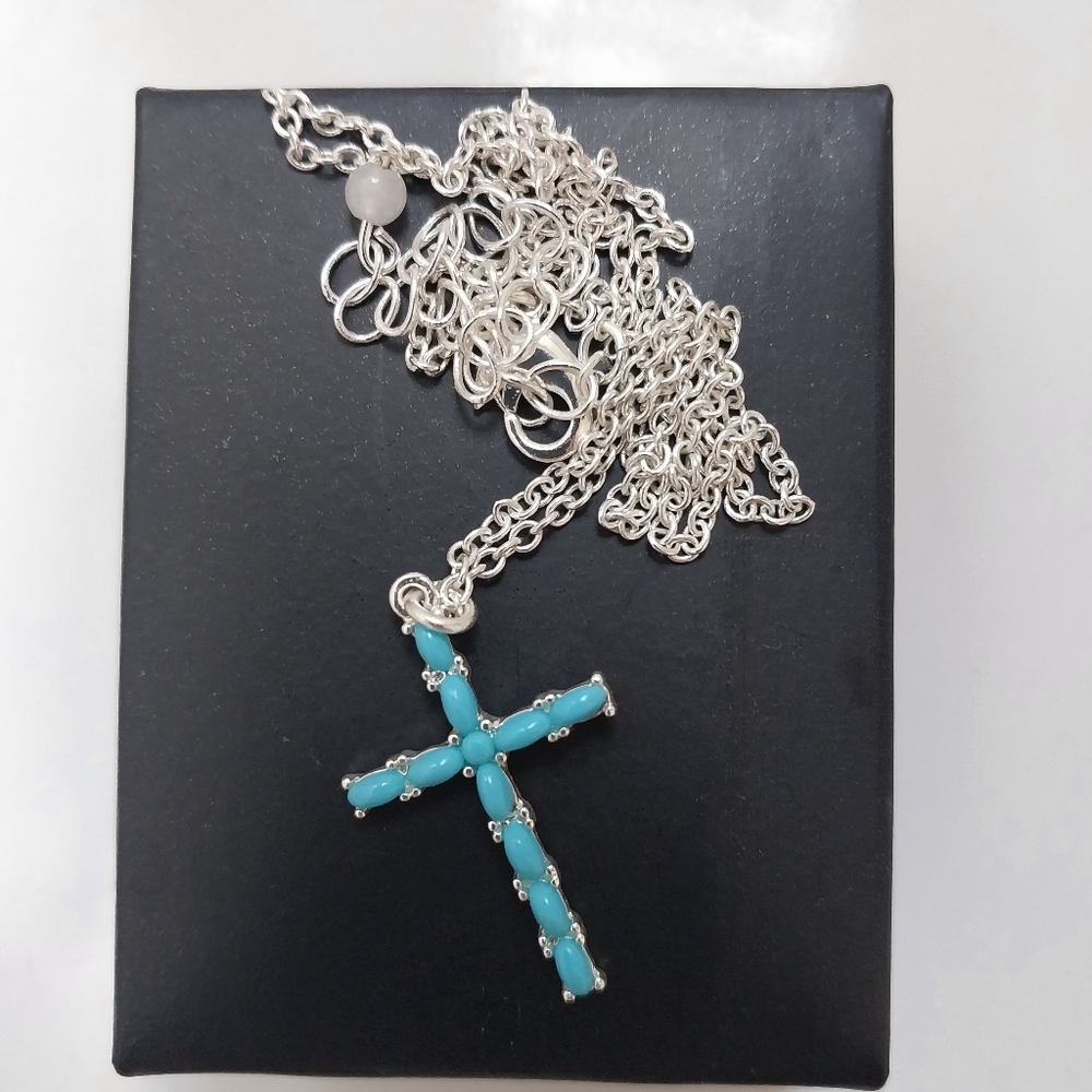 Faux Turquoise Cross Necklace